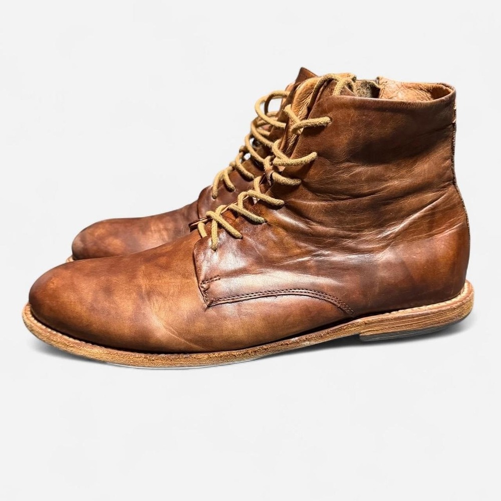 Freebird by Steven's Brown Leather Campbell Lace up Side Zip Ankle Boots Size 11